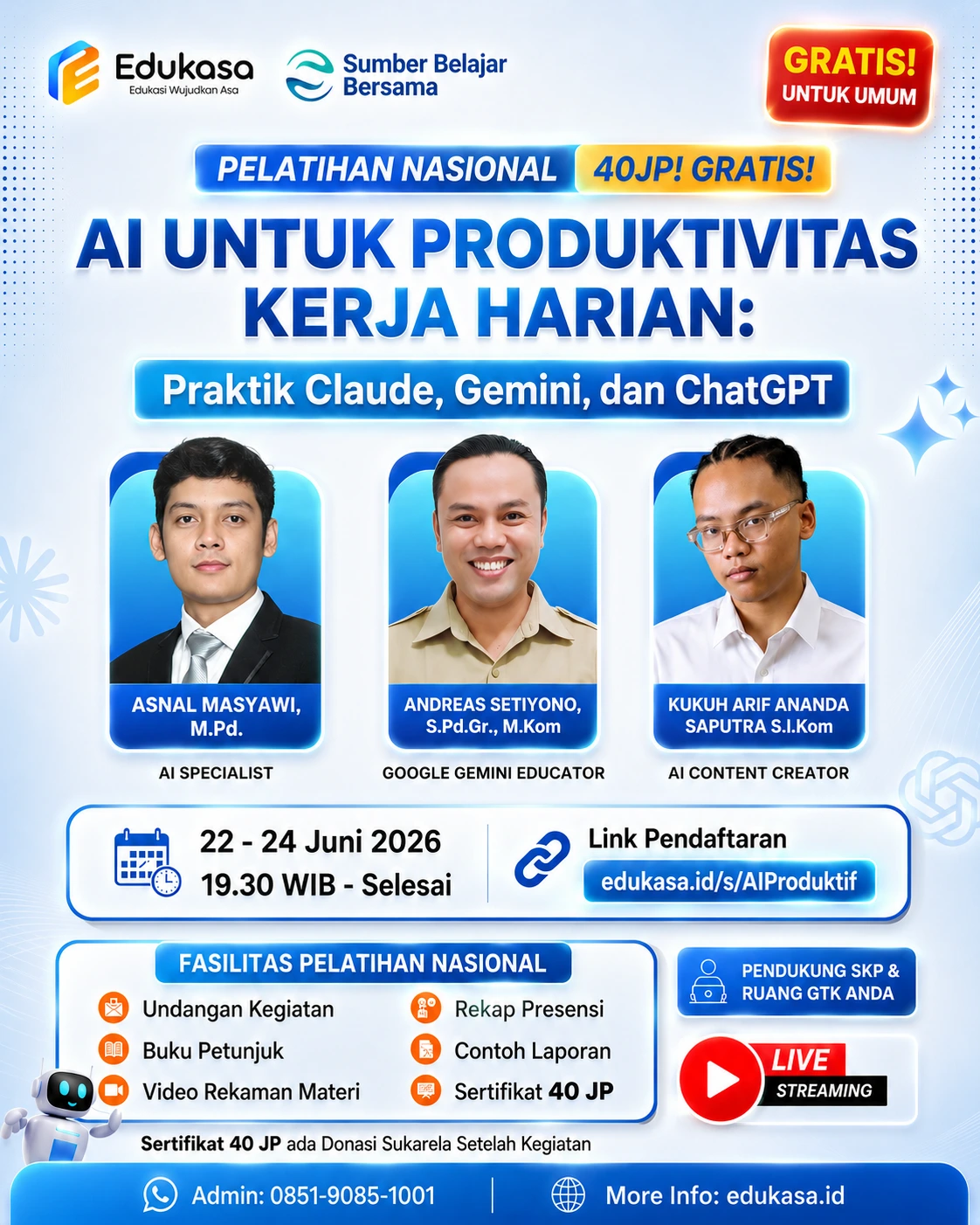 Pelatihan Nasional AI untuk Produktivitas Kerja Harian: Praktik Claude, Gemini, dan ChatGPT